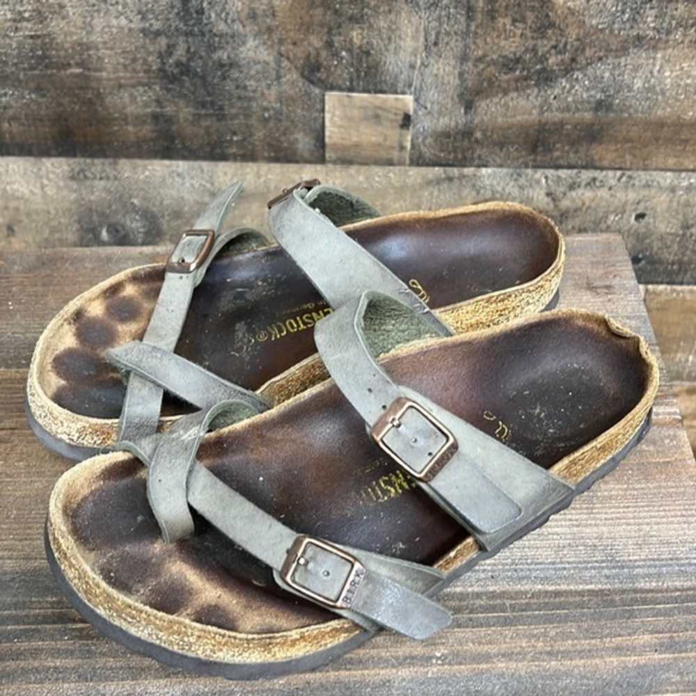 Birkenstock Sandals 37 MAYARI Mocca Buckle Slide Womens 6 Regular Fit Birko-Flor
